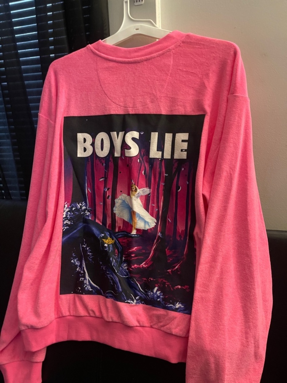 Boys Lie Princess Charming Kara Neon Pink Terry Crewneck Size XS/S NWT SOLDOUT